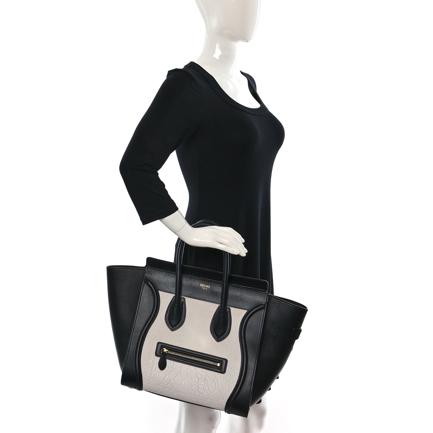Elephant Calfskin Mini Bi-Color Luggage Black White