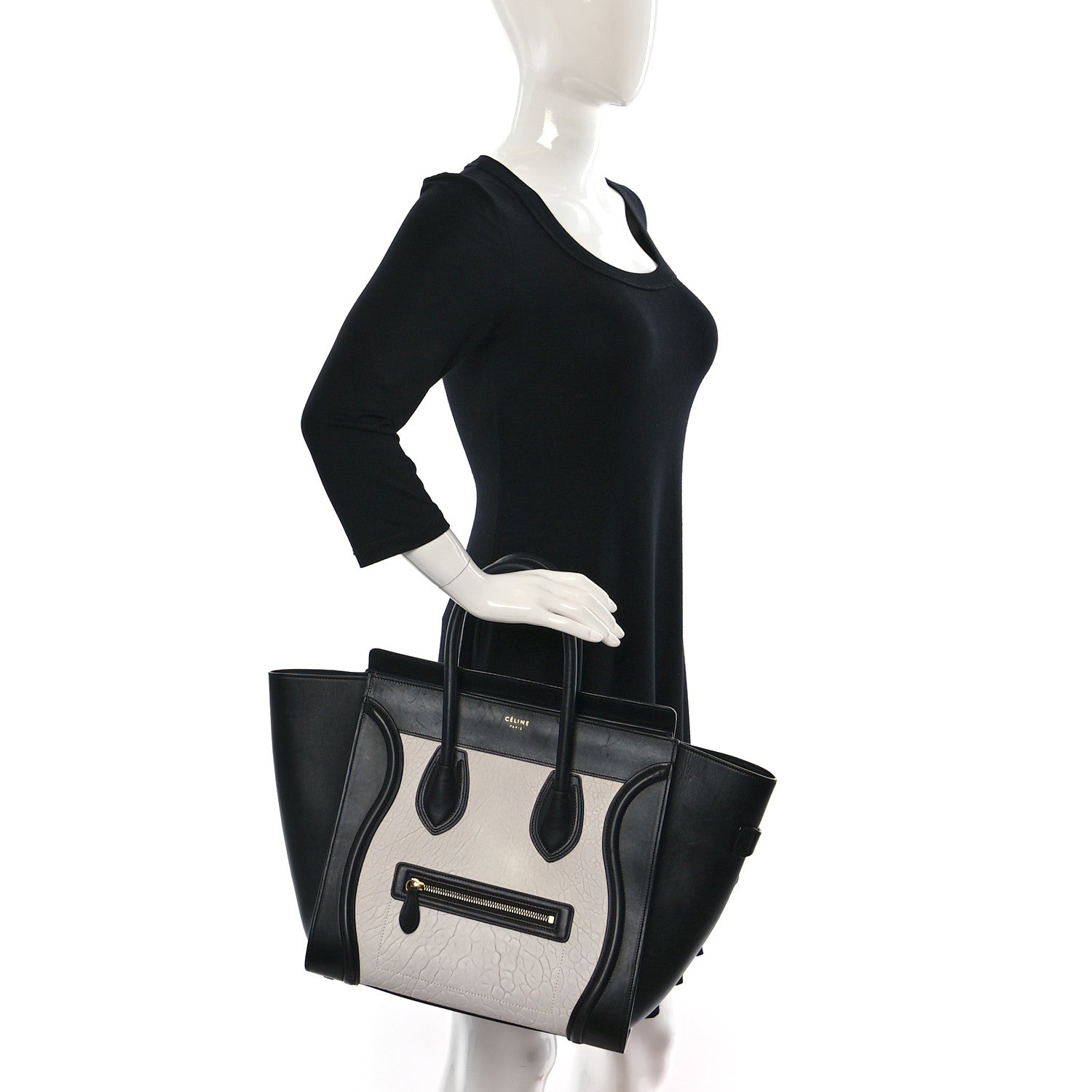 Celine Elephant Calfskin Mini Bi-Color Luggage Black White 2 of 19