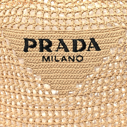 Prada Yarn Raffia Effect Crochet Logo Embroidered Tote Bag Naturale 7 of 9