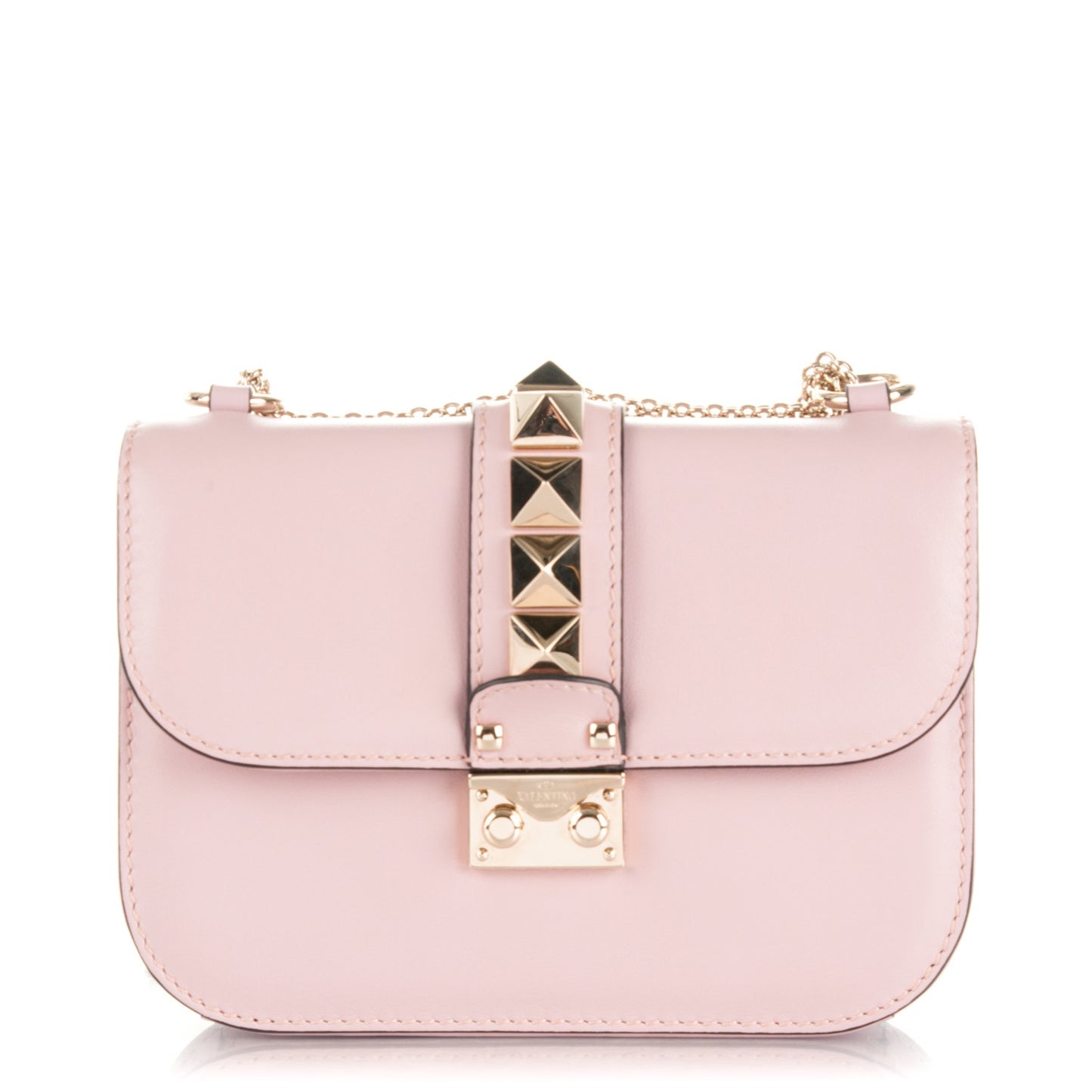 Vitello Small Glam Lock Rockstud Flap Water Rose