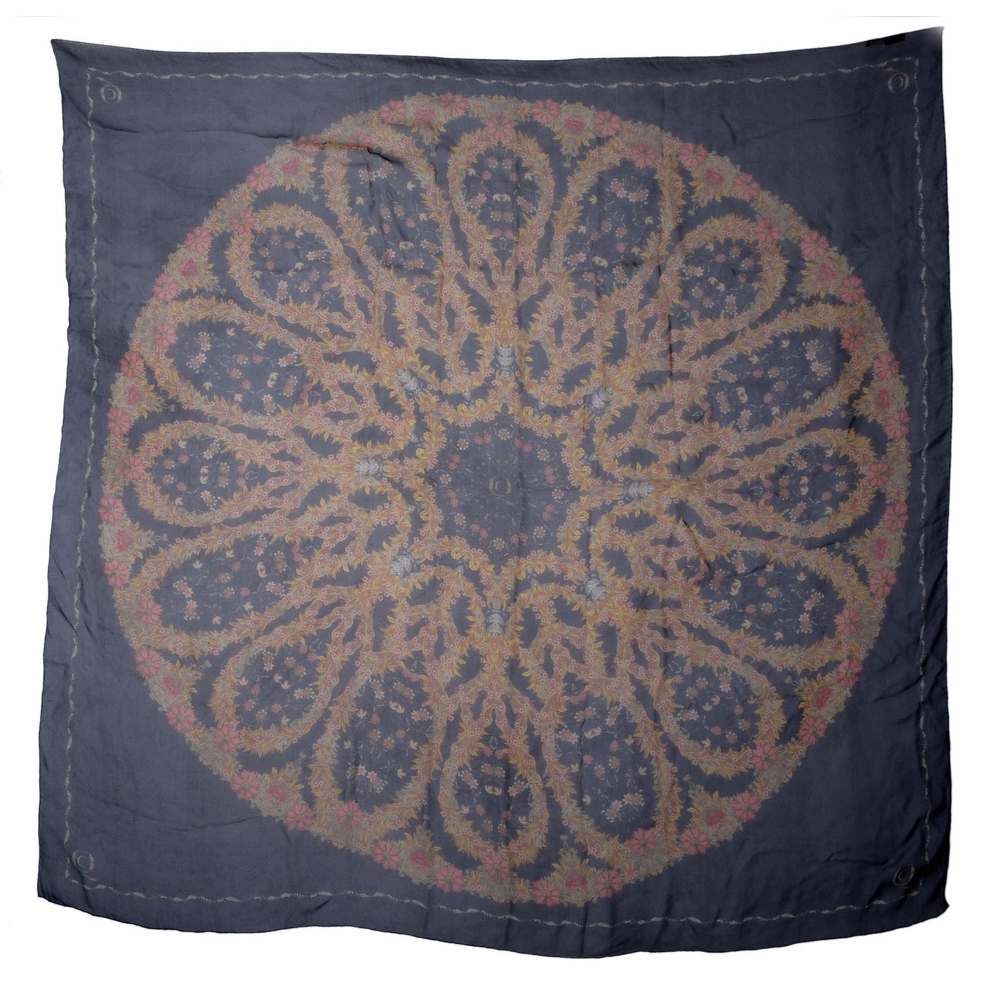 Silk Floral Fashion Scarf Navy