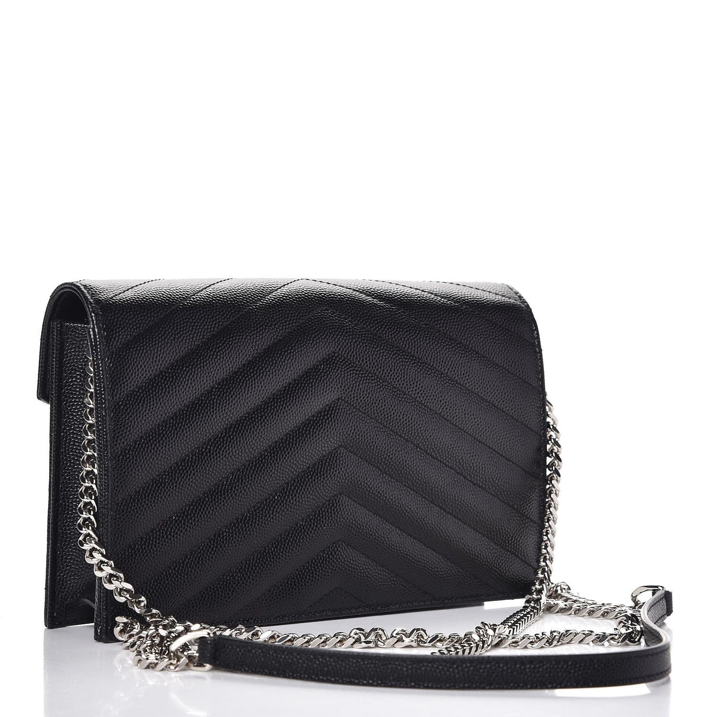 Grain De Poudre Matelasse Chevron Monogram Envelope Chain Wallet Black