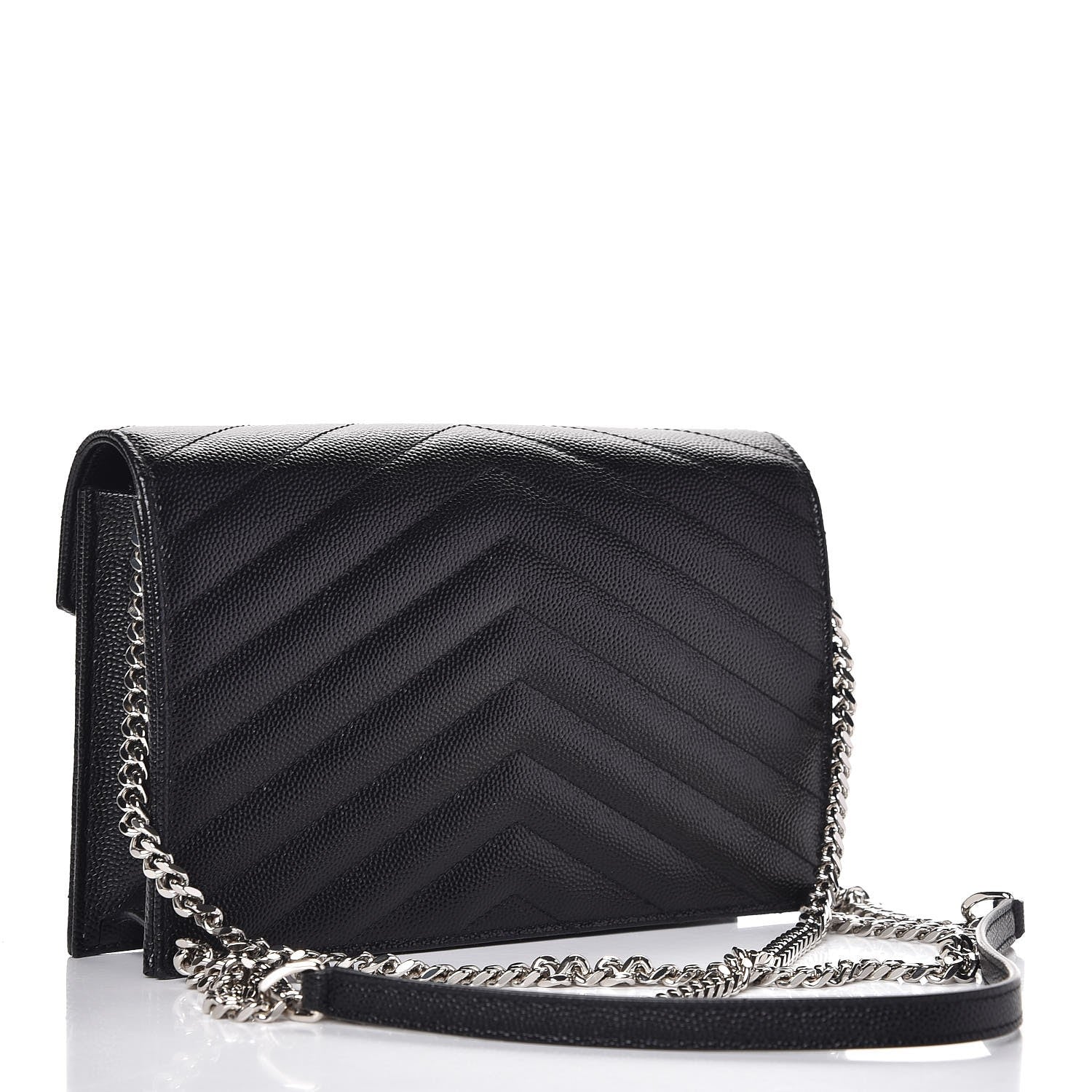 Saint Laurent Grain De Poudre Matelasse Chevron Monogram Envelope Chain Wallet Black 3 of 8