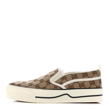 Gucci GG Monogram Womens 1977 Tennis Slip On 30mm Sneakers 38 Beige Ebony Mystic White 1 of 8