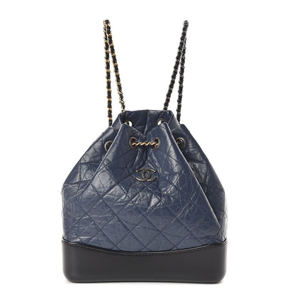 Chanel Aged Calfskin Quilted Small Gabrielle Backpack Blue Black 1 of 9