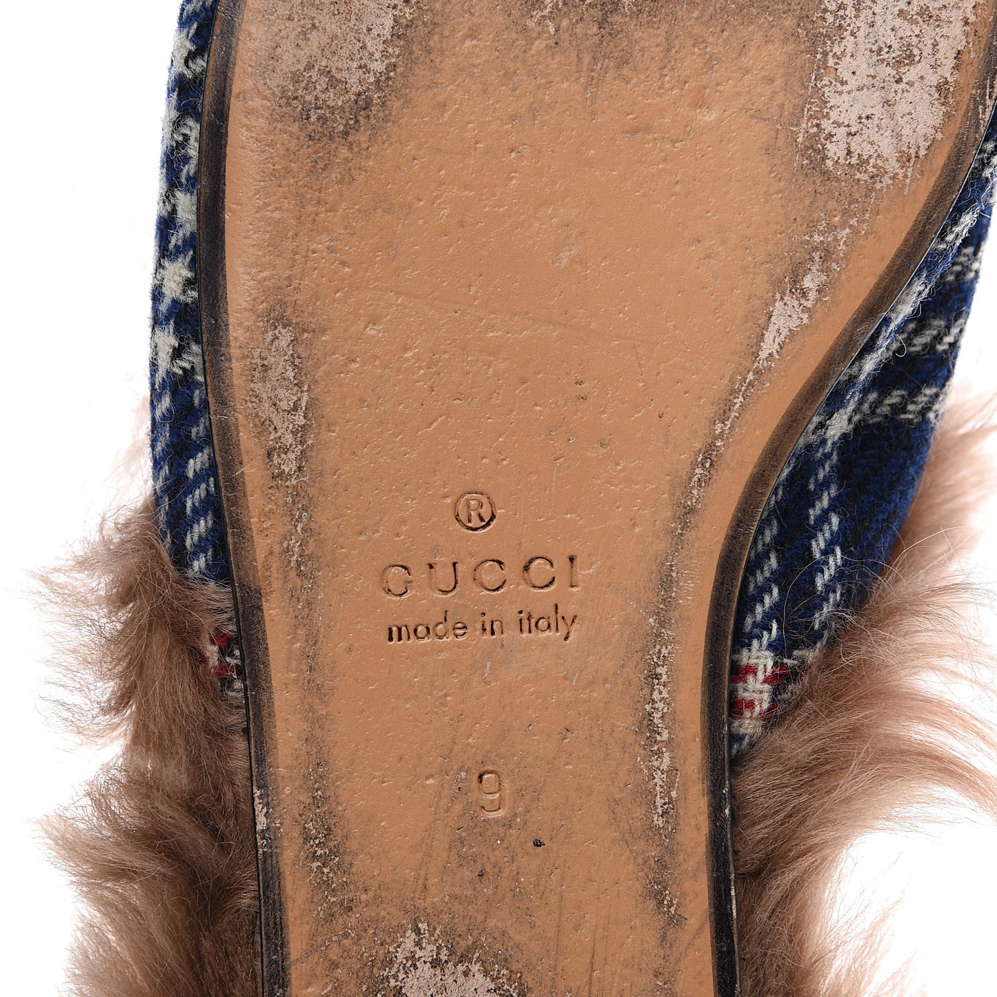 Tartan Fur Mens Princetown Slippers 9 Blue