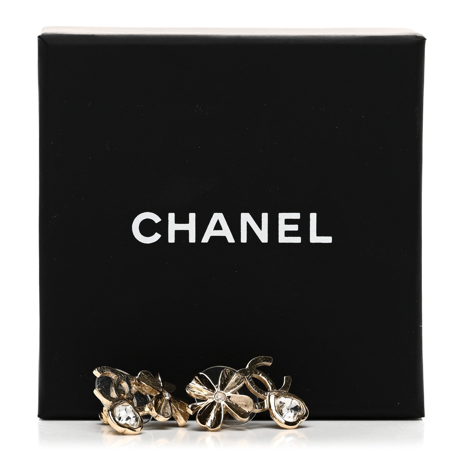 Chanel Crystal Shamrock CC Heart Earrings Gold 5 of 5