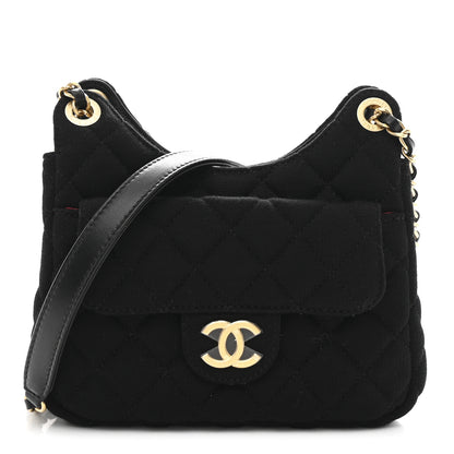 Chanel Jersey Quilted Small Wavy CC Hobo Black 1 of 11