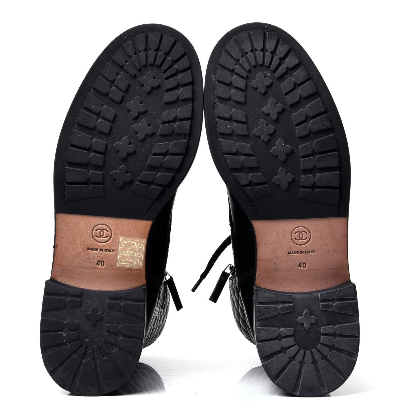 Calfskin Quilted Lace Up Combat Boots 40 Black