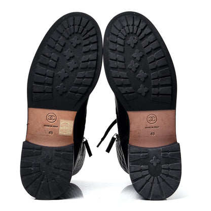 Chanel Calfskin Quilted Lace Up Combat Boots 40 Black 5 of 5