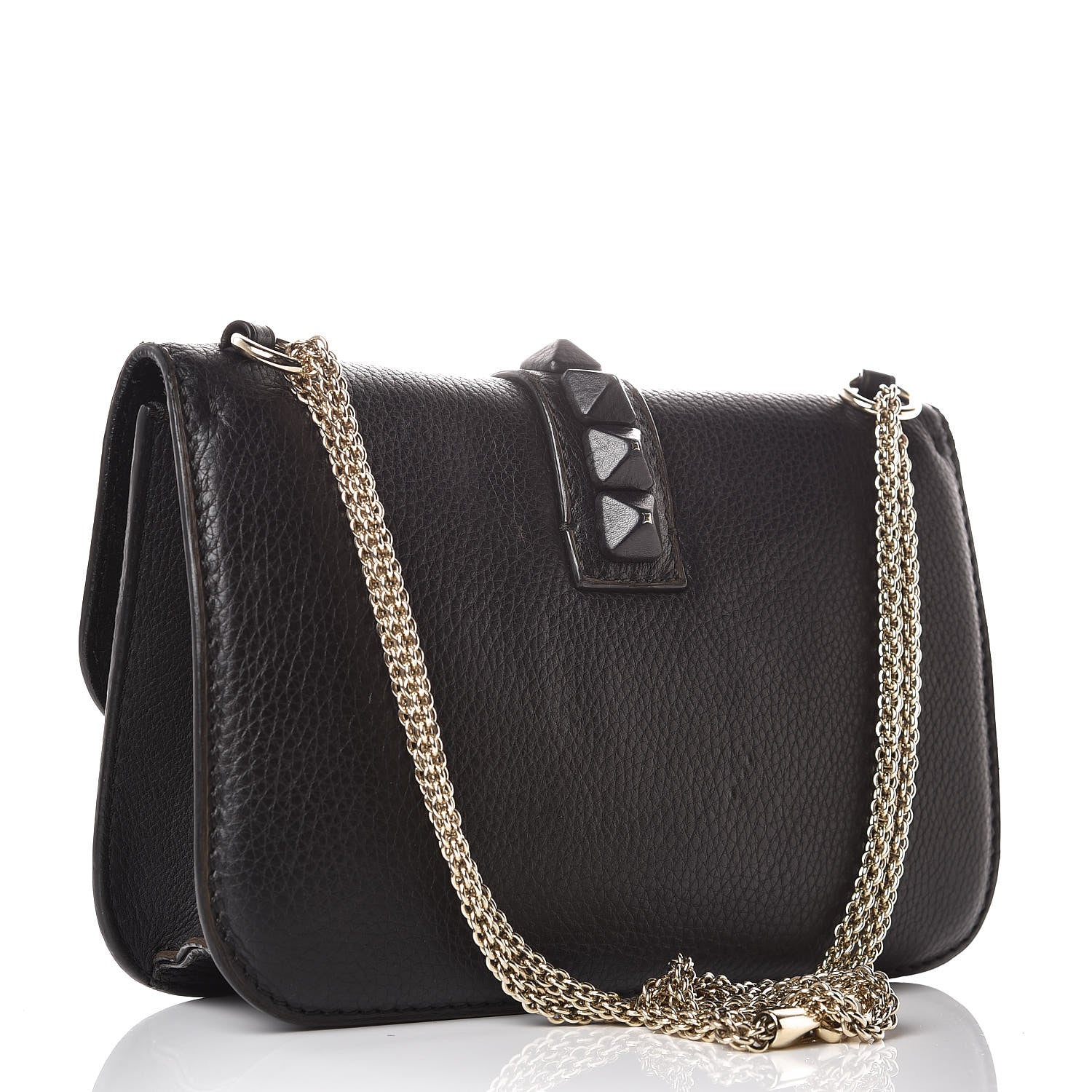 Valentino Garavani Pebbled Calfskin Medium Glam Lock Rockstud Flap Black 3 of 12
