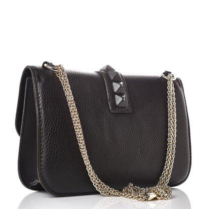 Valentino Garavani Pebbled Calfskin Medium Glam Lock Rockstud Flap Black 3 of 12