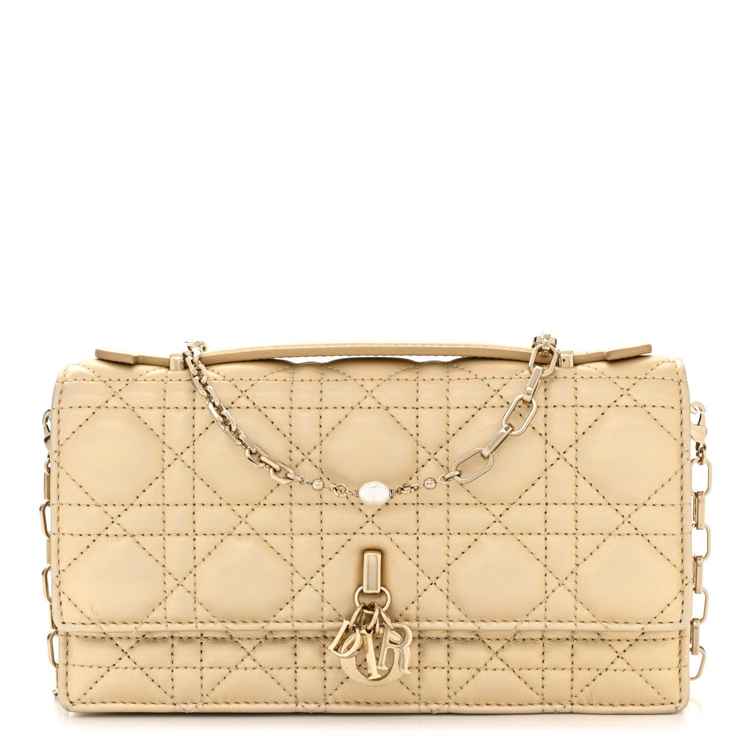 Christian Dior Iridescent Metallic Lambskin Cannage Mini My Dior Top Handle Clutch Gold 1 of 12