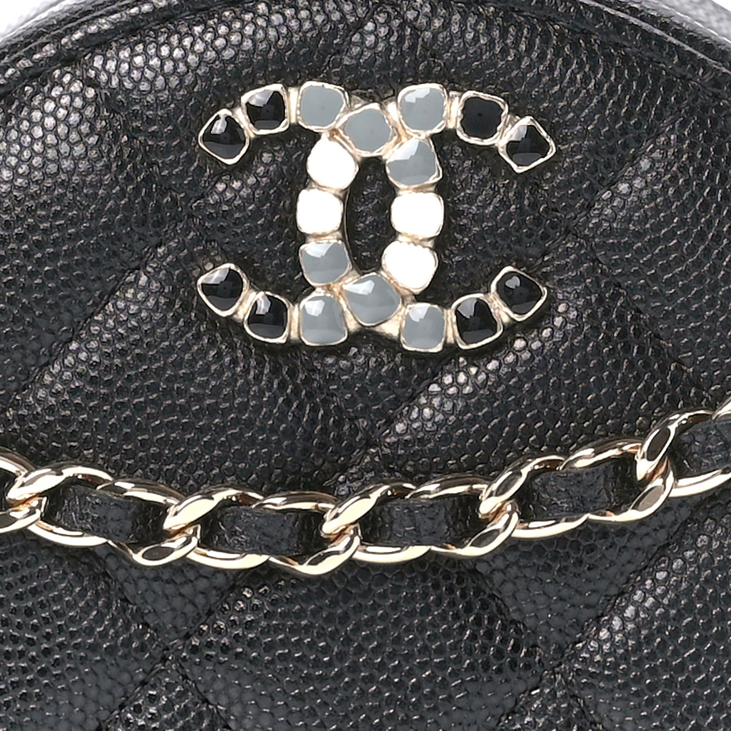 Caviar Quilted Gripoix CC Round Clutch With Chain Black