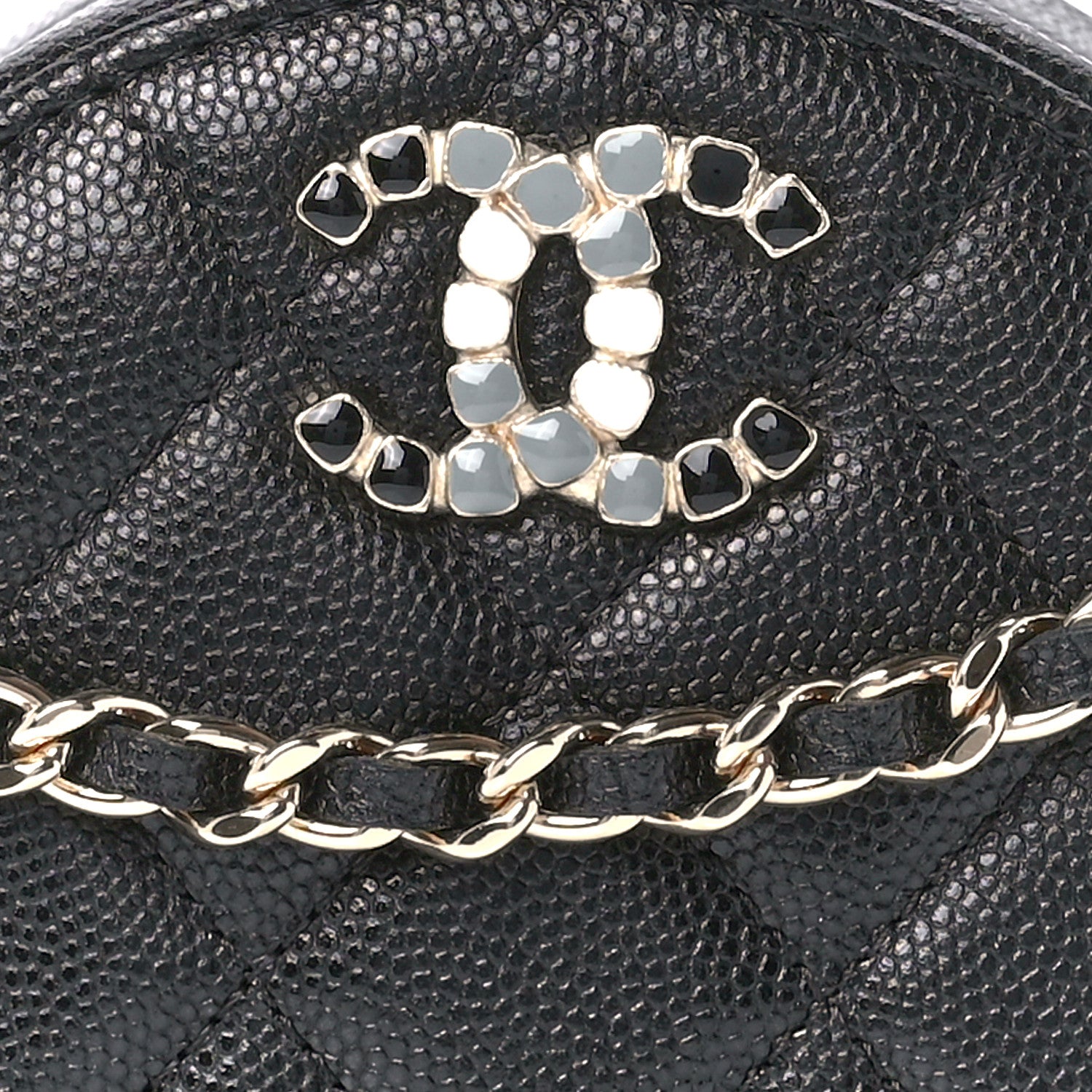 Chanel Caviar Quilted Gripoix CC Round Clutch With Chain Black 8 of 10