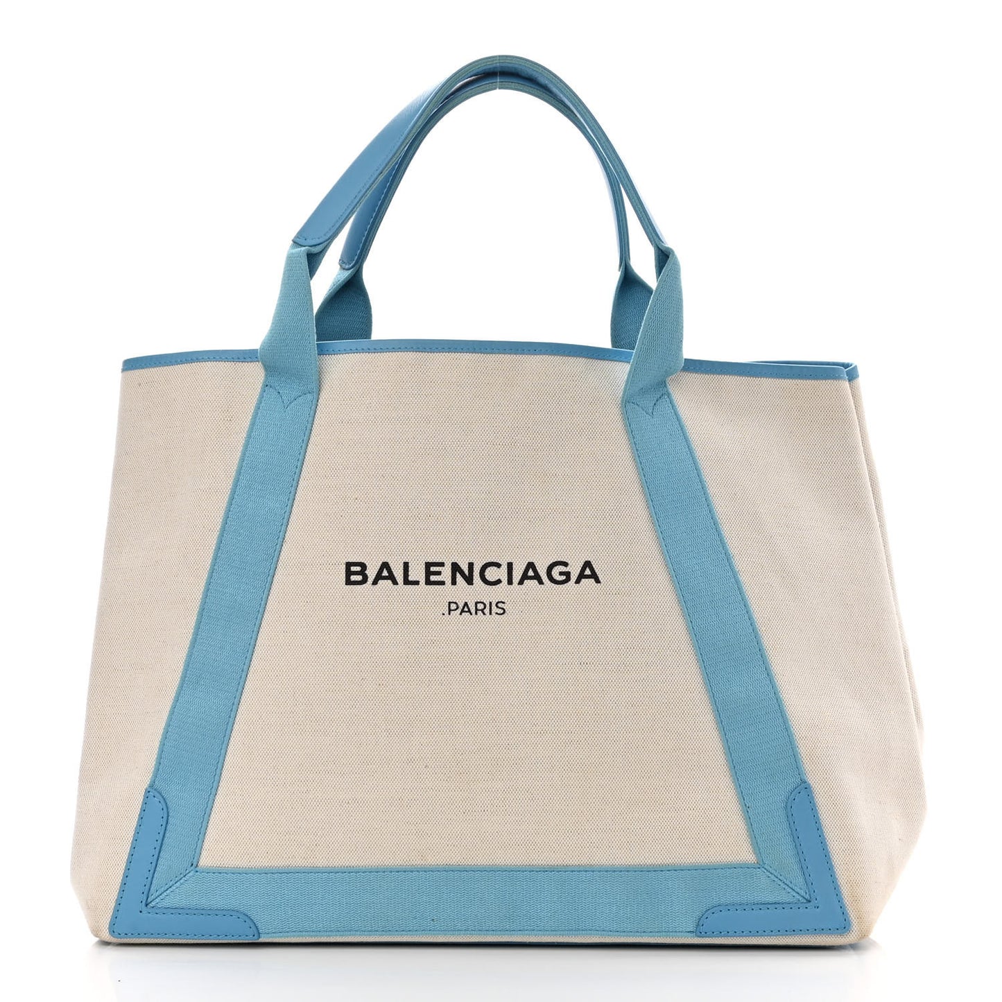Cotton Canvas Calfskin M Navy Cabas Light Blue