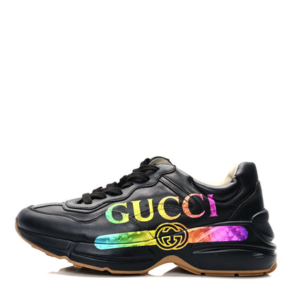 Gucci Calfskin Iridescent Logo Womens Rhyton Sneakers 39 Black 1 of 10