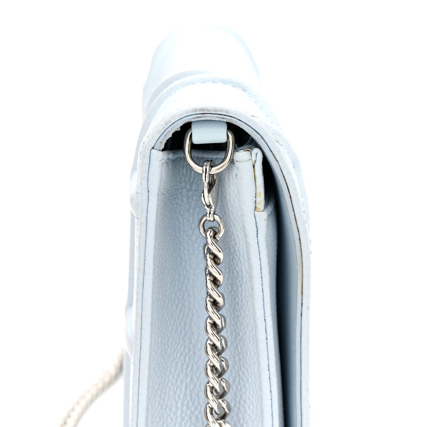 Grained Calfskin Diorama Wallet on Chain Pouch Light Blue