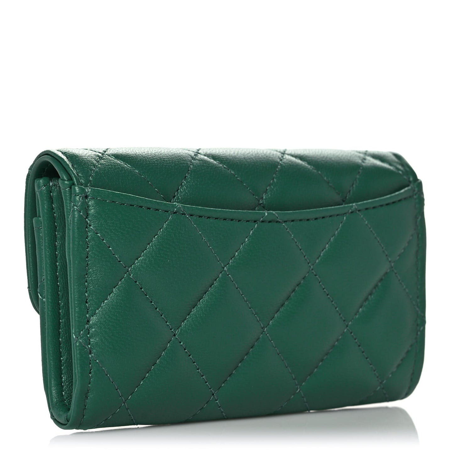 Lambskin Quilted Flap Card Holder Wallet Green