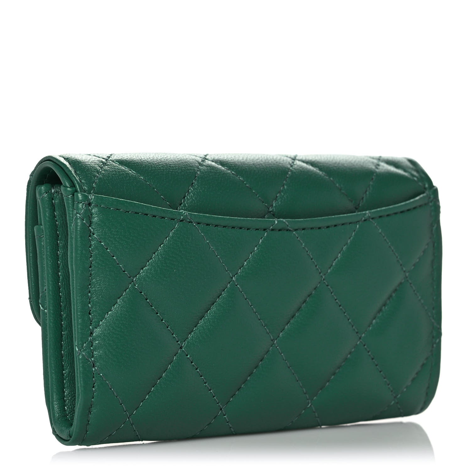 Chanel Lambskin Quilted Flap Card Holder Wallet Green 3 of 11