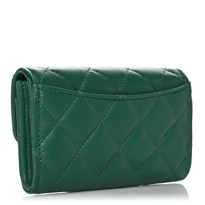 Chanel Lambskin Quilted Flap Card Holder Wallet Green 3 of 11