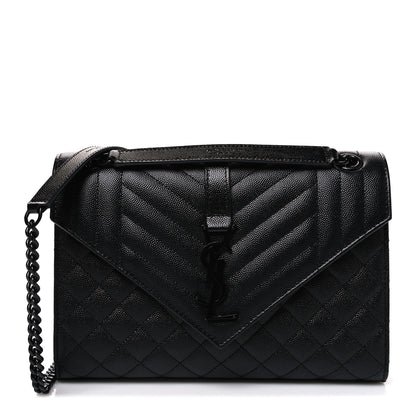 Saint Laurent Grain De Poudre Textured Mixed Matelasse Triquilt Medium Monogram Monochrome Satchel Black 1 of 10