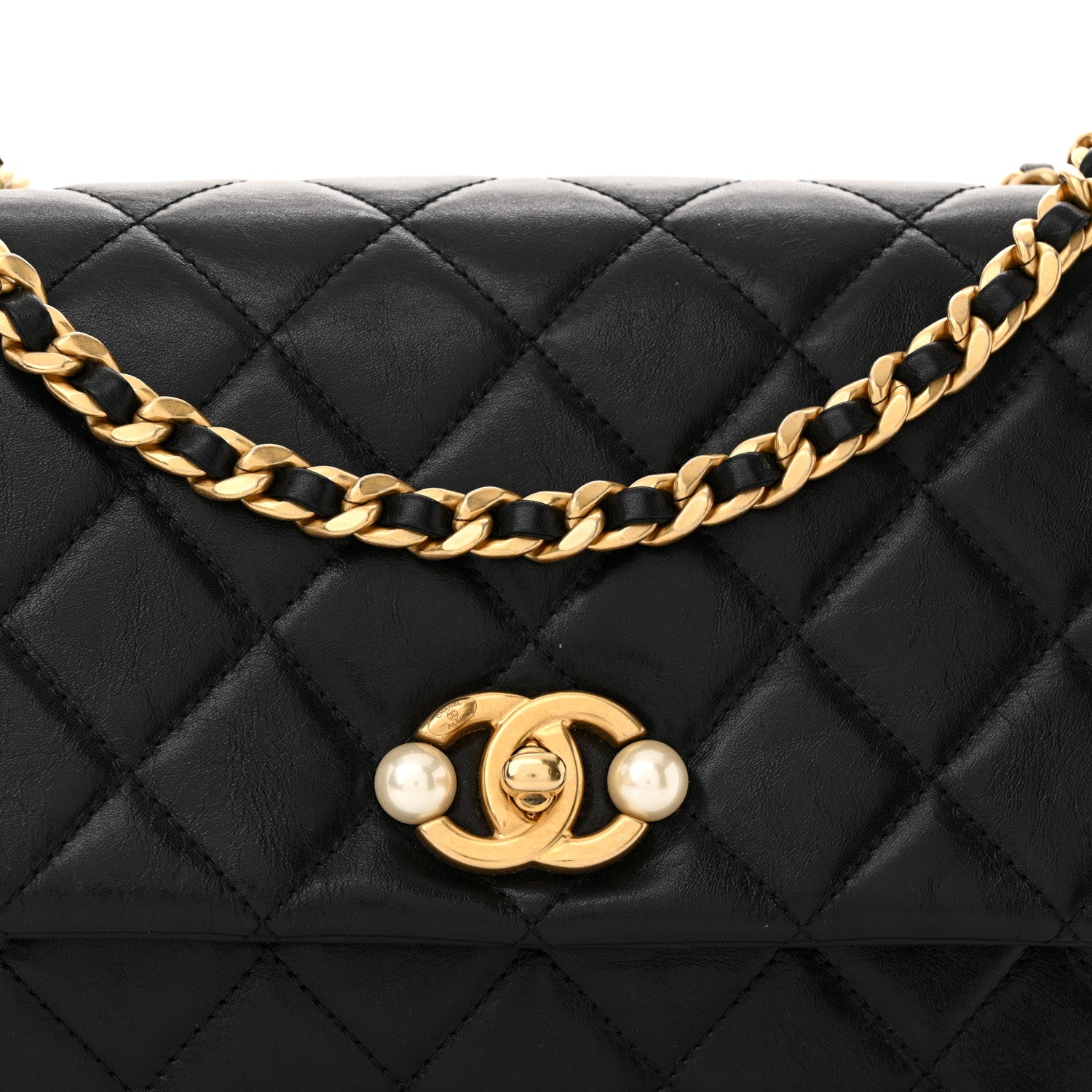Chanel Glazed Calfskin Quilted Pearl Side Flap Black 8 of 11