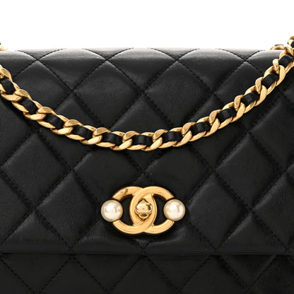 Chanel Glazed Calfskin Quilted Pearl Side Flap Black 8 of 11