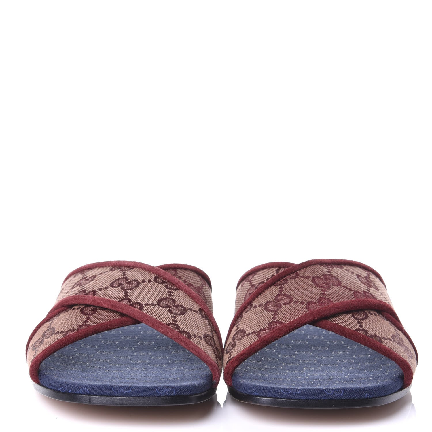 Gucci Canvas GG Monogram Womens Criss Cross Slide Sandals 38 Sahara Rubino Chardonnay 2 of 10