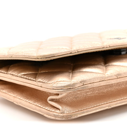 Chanel Metallic Lambskin Quilted Wallet On Chain WOC Gold Black 10 of 14