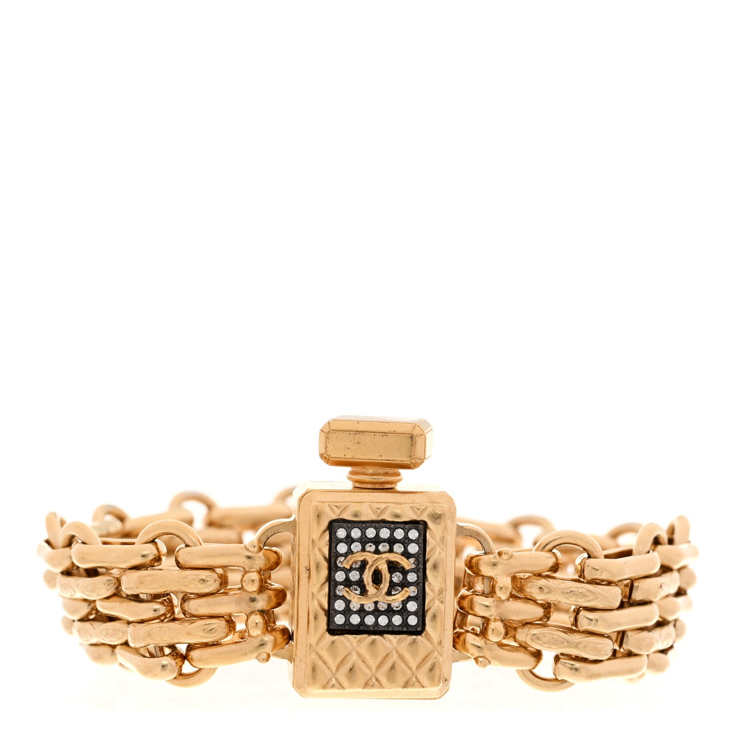 Crystal Perfume Bottle CC Chain Bracelet S Gold