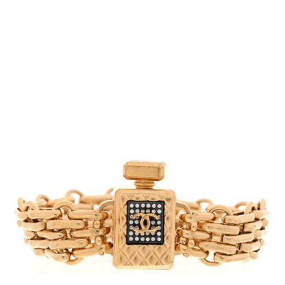 Chanel Crystal Perfume Bottle CC Chain Bracelet S Gold 1 of 5
