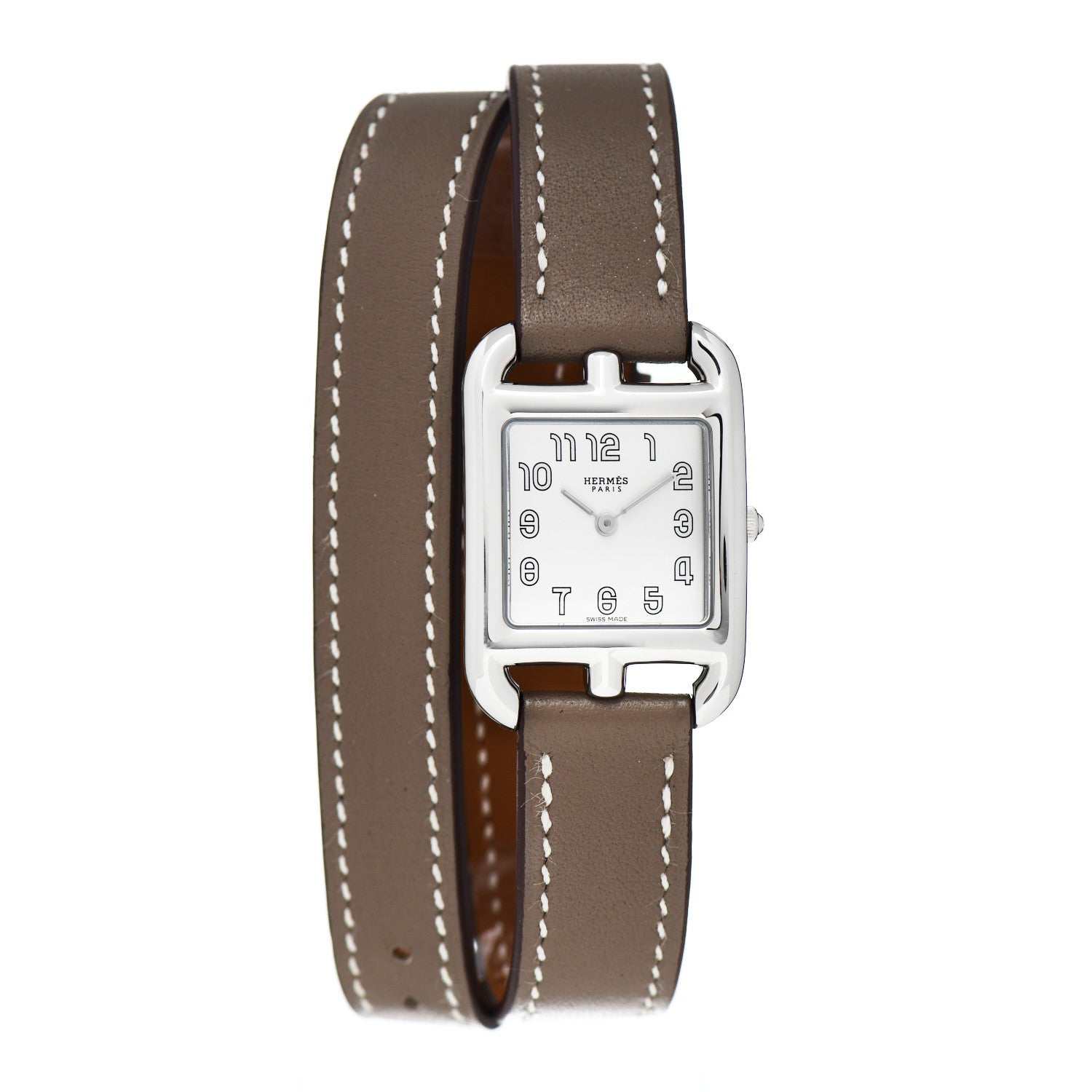 Hermes Stainless Steel Swift 23mm Cape Cod Double Tour Quartz Watch Etoupe 1 of 5