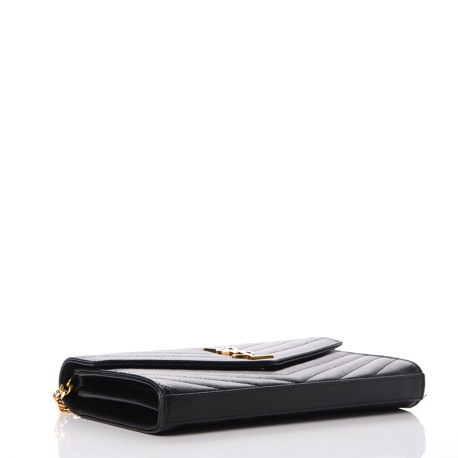 Saint Laurent Grain De Poudre Matelasse Chevron Monogram Chain Wallet Black 4 of 10