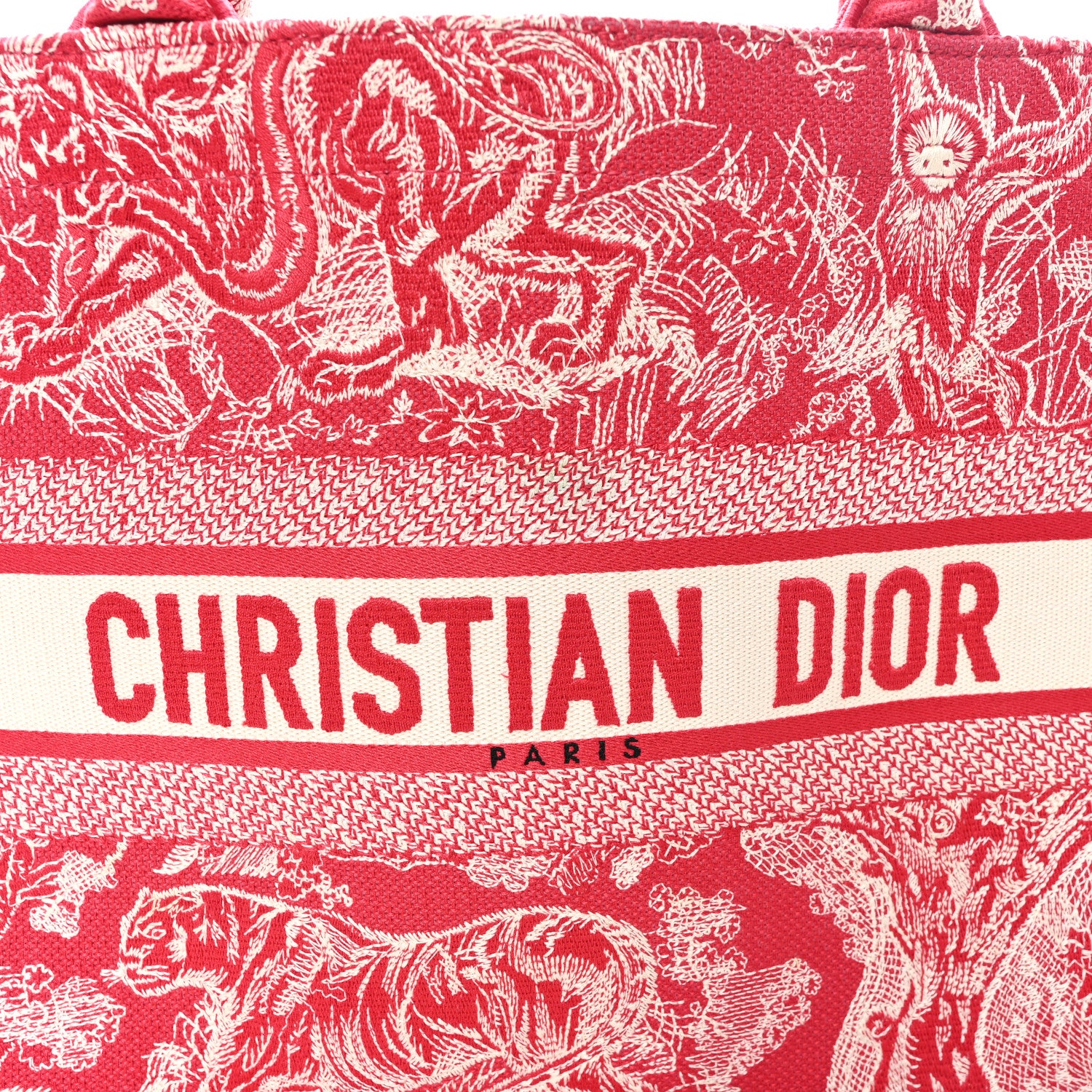 Christian Dior Canvas Embroidered Medium Dioriviera Toile De Jouy Book Tote Raspberry 8 of 12