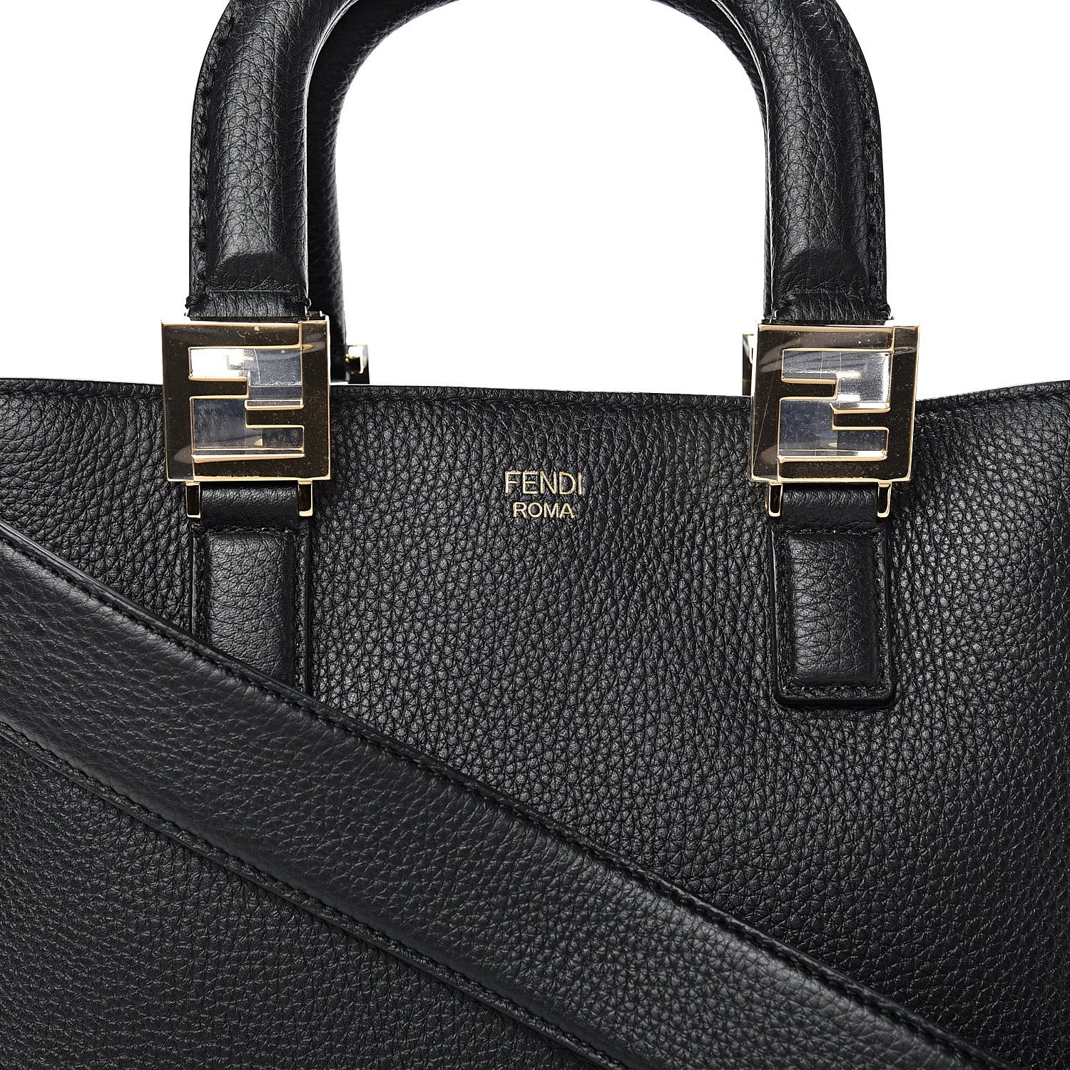 Fendi Cuoio Romano Selleria Medium FF Tote Black 7 of 9