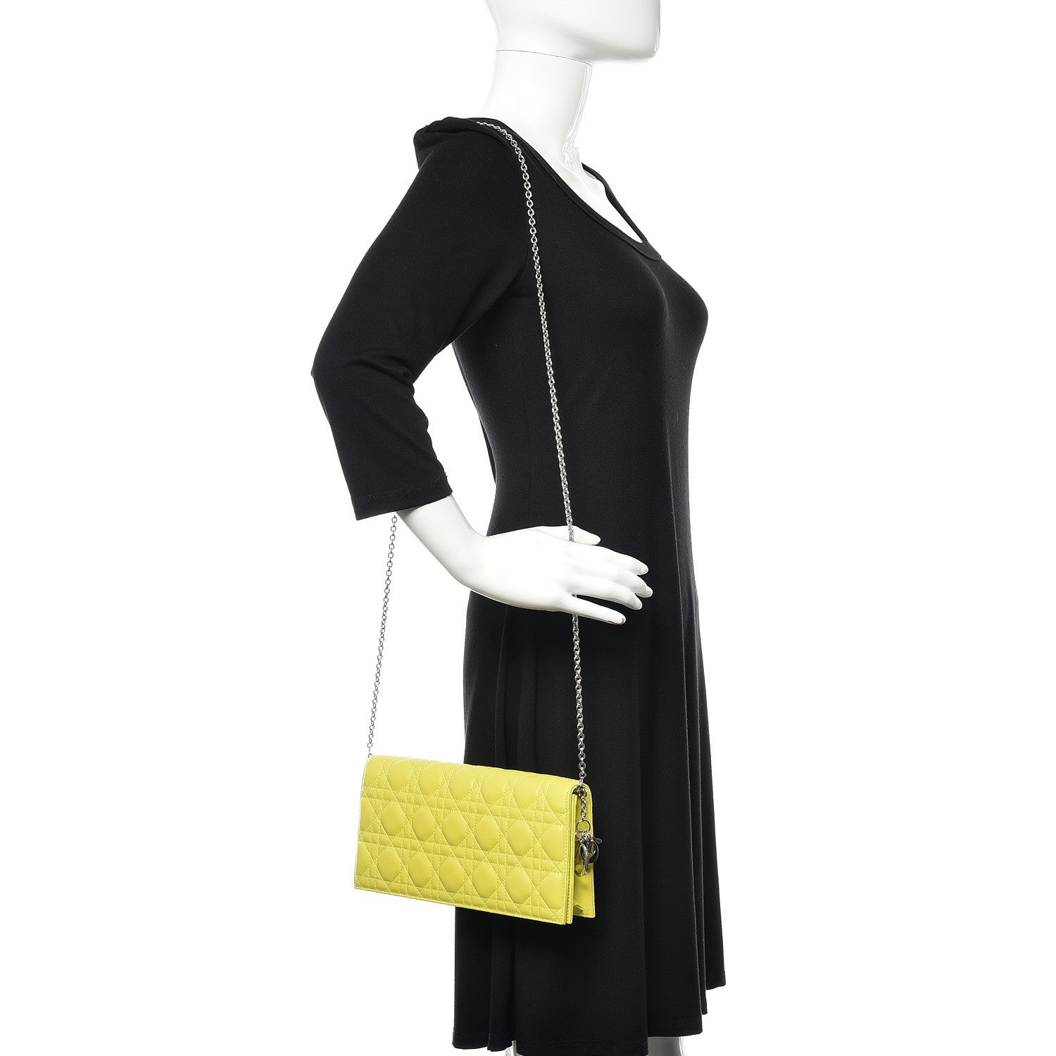 Christian Dior Lambskin Cannage Lady Dior Convertible Clutch Vert Acide 2 of 9
