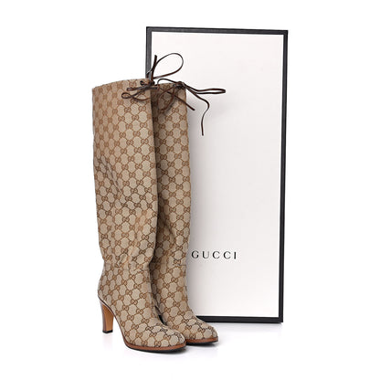 Gucci Monogram Malaga Kid Lisa Mid Heel Boots 37 Beige Ebony 8 of 8