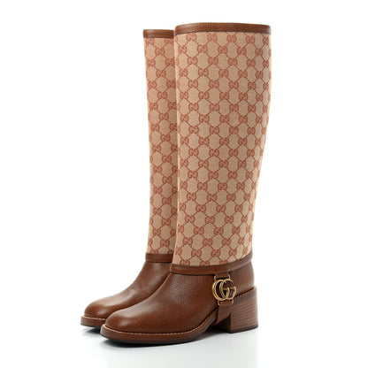 Gucci GG Monogram Calfskin Lola Tall Boots 37 Beige Ruggine Cuir 3 of 9