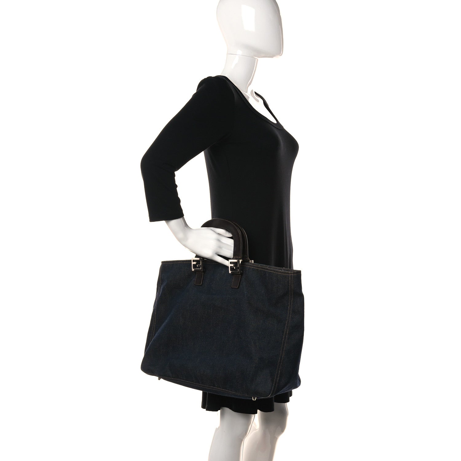 Fendi Denim Holdall Tote Blue 2 of 12