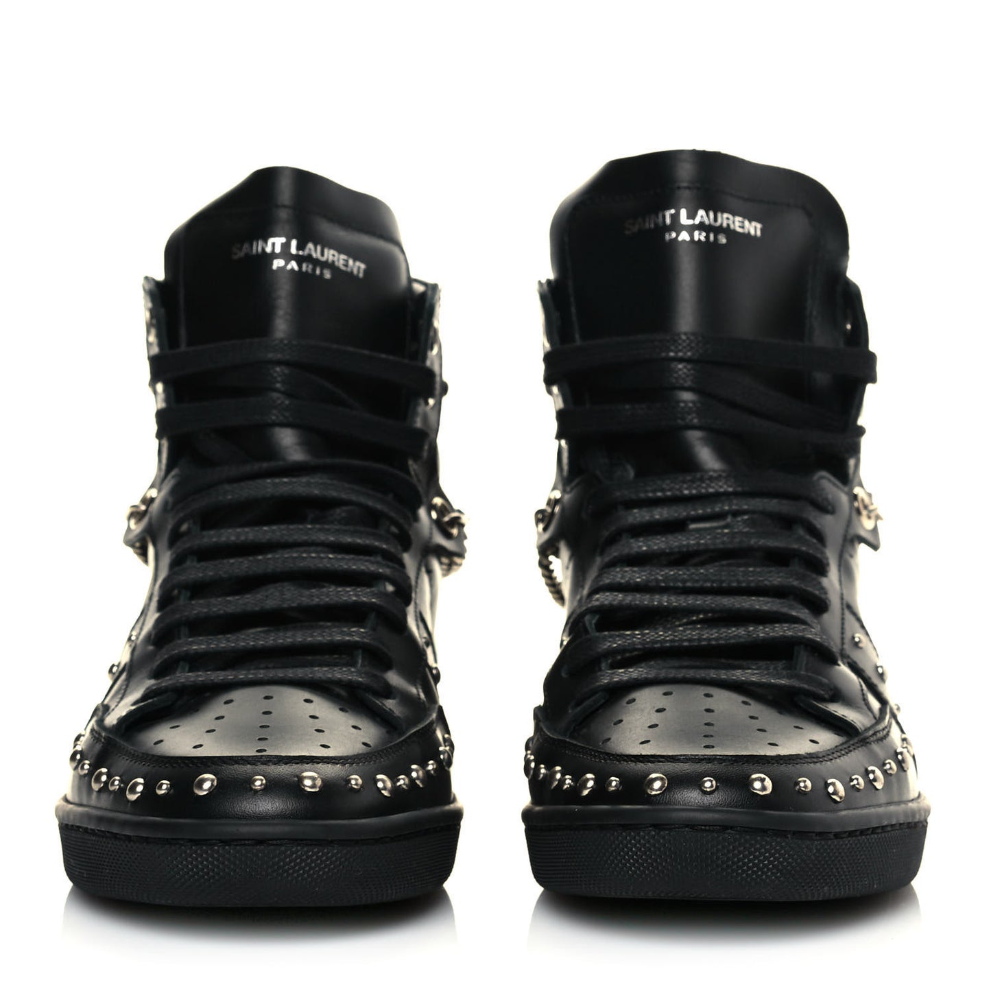 Calfskin Saint Lauren Stud Wolly SL-22 High Top Sneakers 37 Black