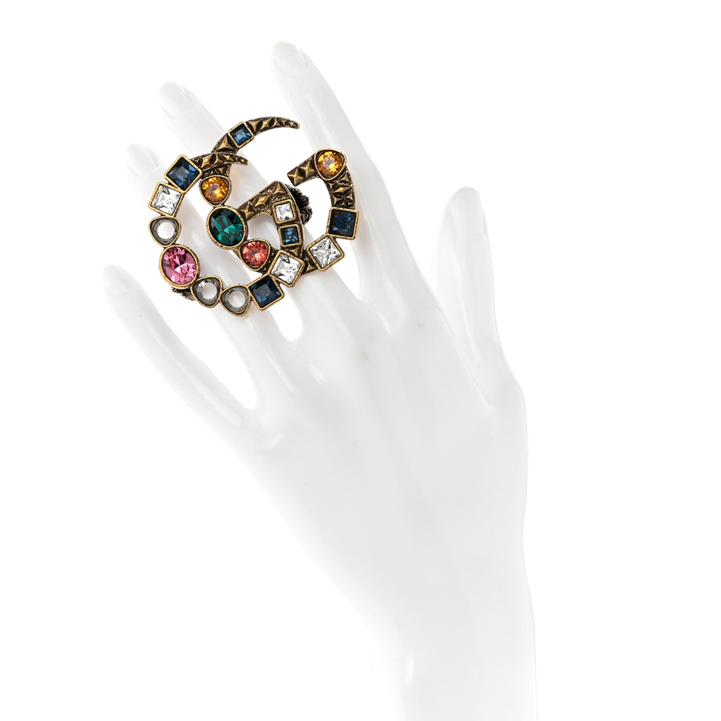 Crystal Double G Ring M Multicolor