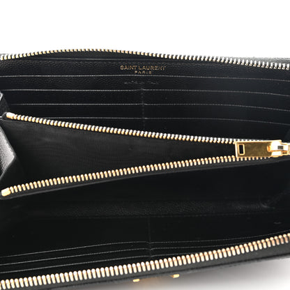 Saint Laurent Grain De Poudre Matelasse Chevron Monogram Zip Around Wallet Black 4 of 8