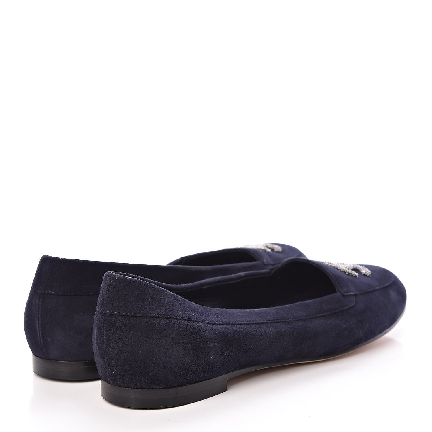 Chanel Kid Suede CC Flats 37.5 Navy 4 of 15