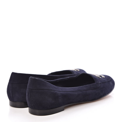 Chanel Kid Suede CC Flats 37.5 Navy 4 of 15