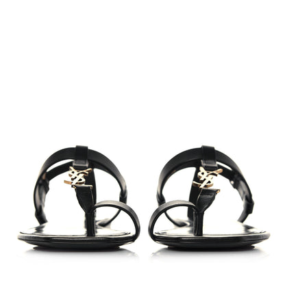 Saint Laurent Patent Calfskin Cassandra Monogram Sandals 38 Black 2 of 9