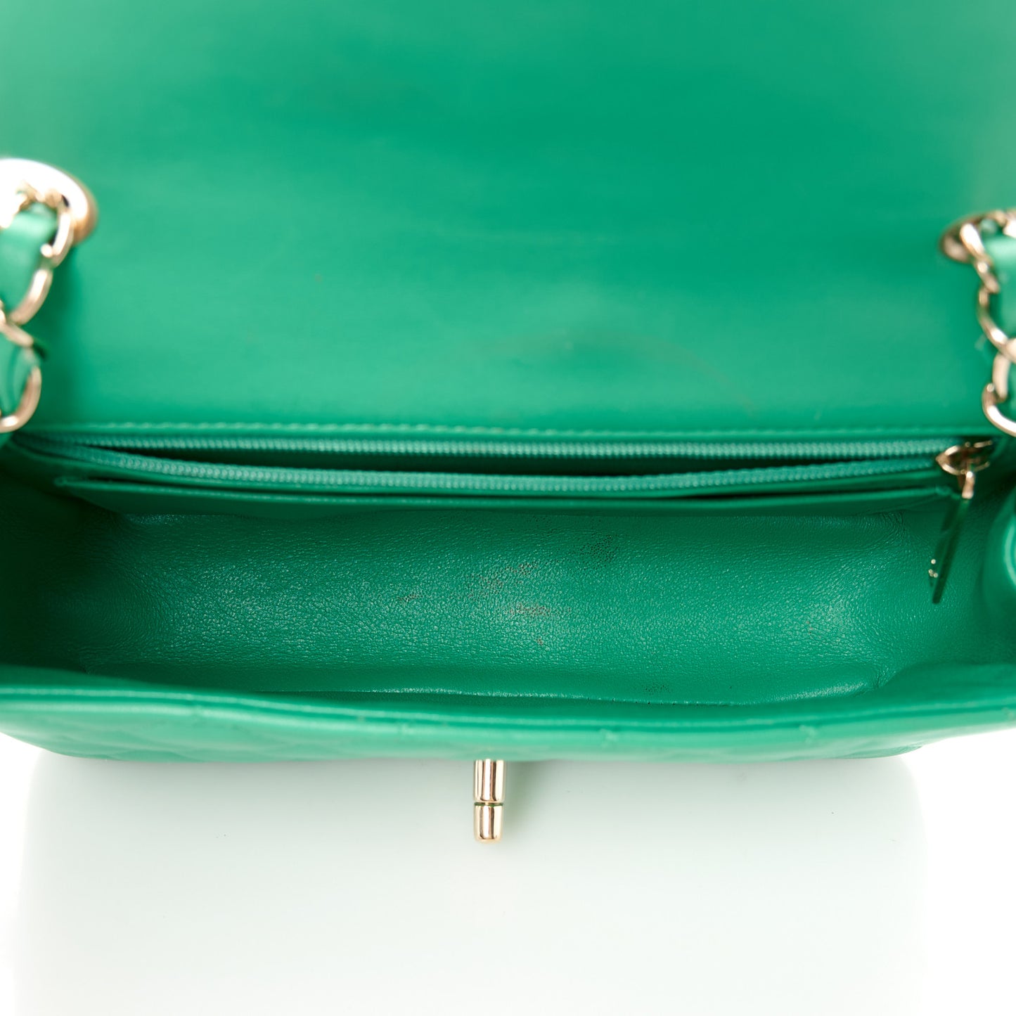 Lambskin Quilted Mini Rectangular Flap Dark Green