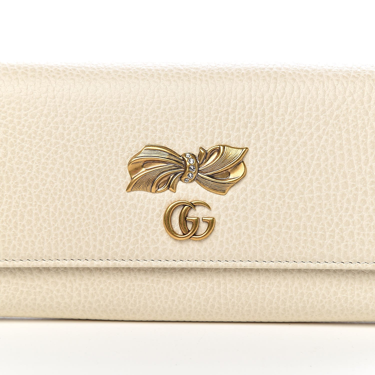 Gucci Calfskin Crystal Bow Continental Wallet Off White 7 of 7