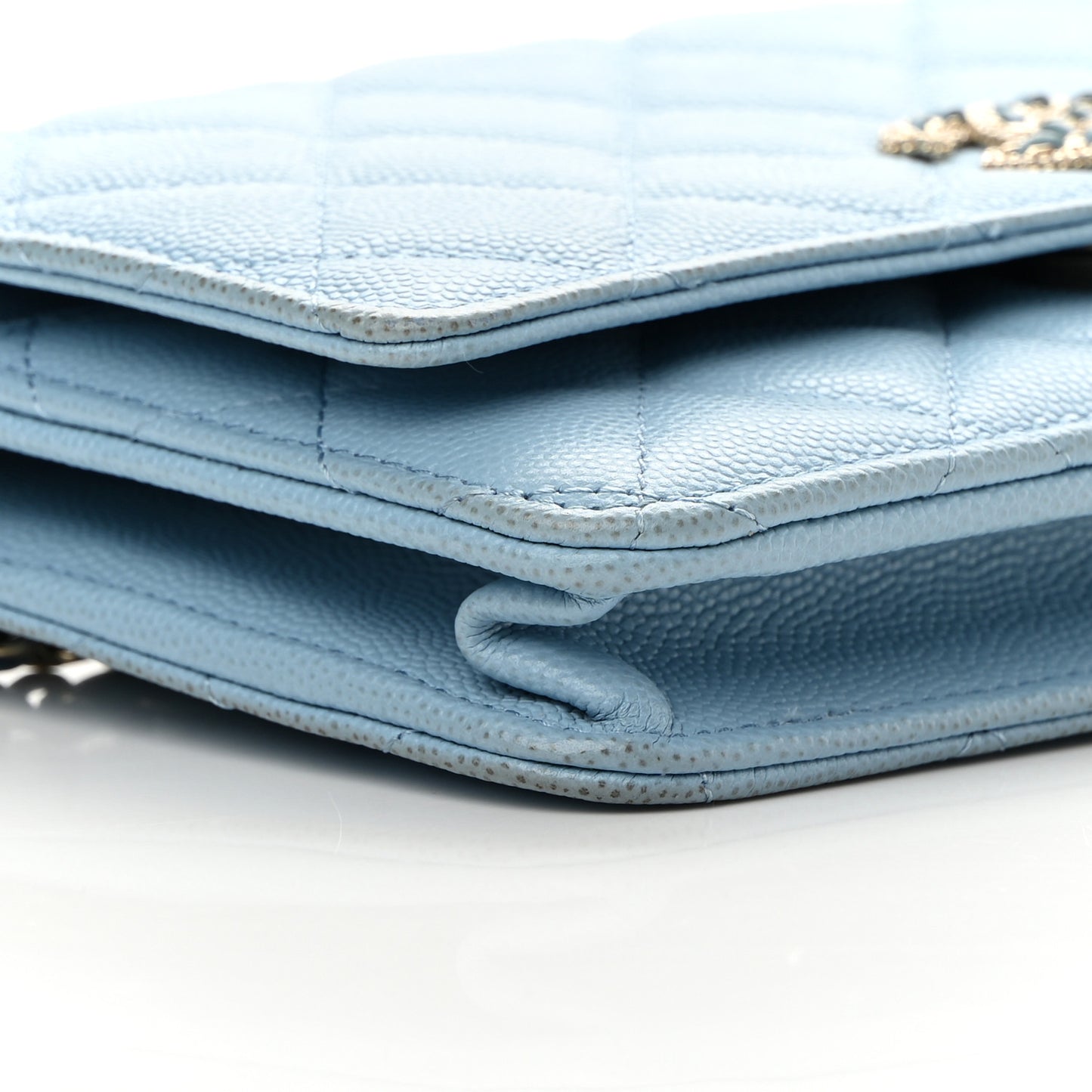 Caviar Quilted Crystal CC Wallet On Chain WOC Light Blue