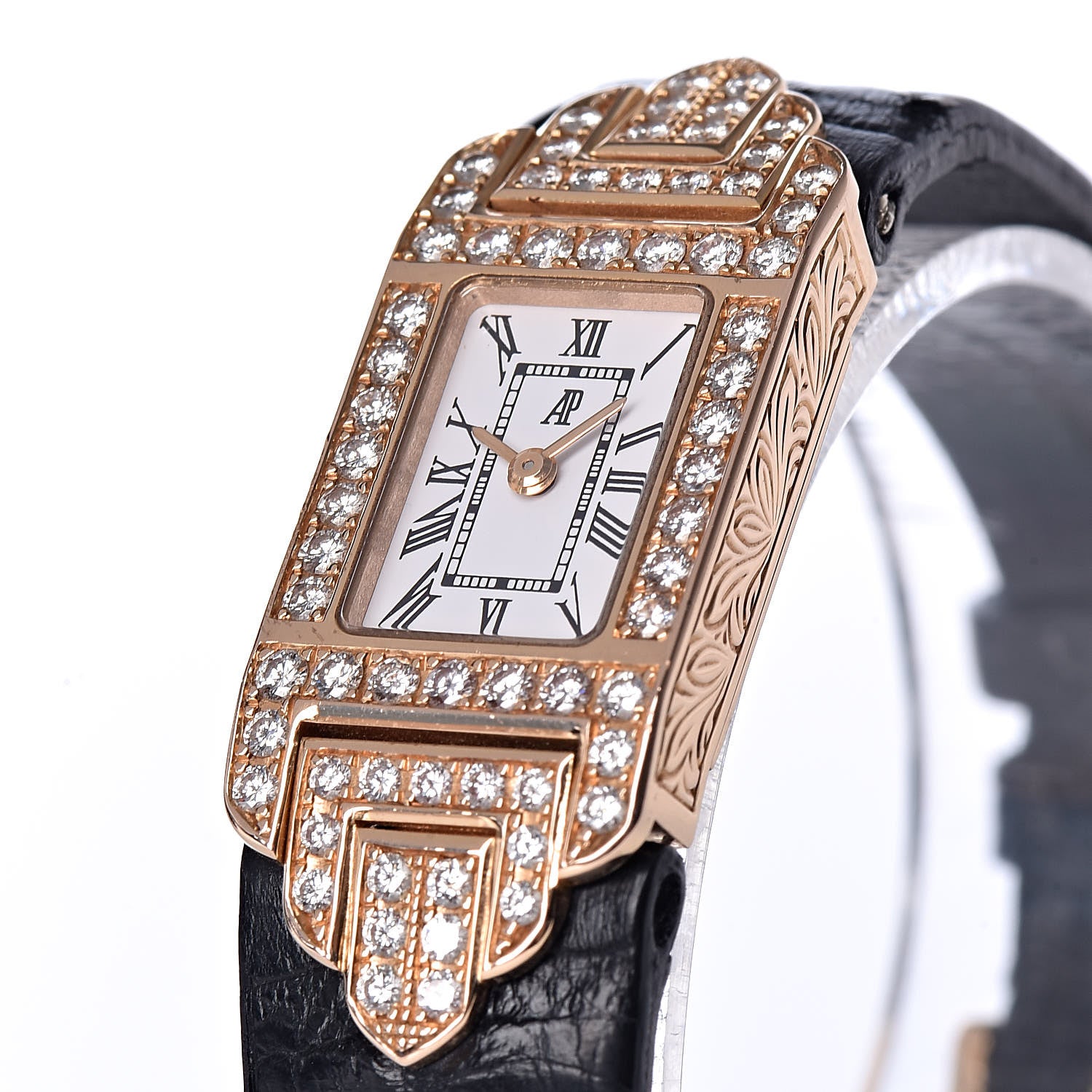 Audemars Piguet 18K Rose Gold Crocodile Diamond 14.5mm Charleston Quartz Watch 67028OR.Z Z.A002XX.0 1 8 of 8